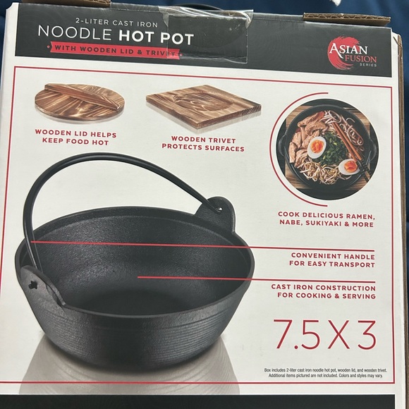 PARINI • 2 Liter Cast Iron Noodle Hot Pot • Black/Wood • Small • - Picture 2 of 9